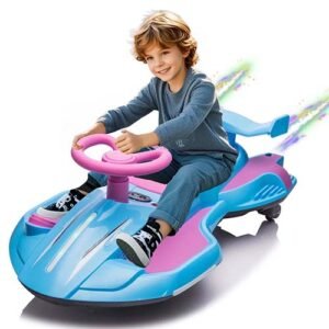 Xuanlur 12V Electric Wiggle Car for kids – 360° Spin, Music, Spray – Purple