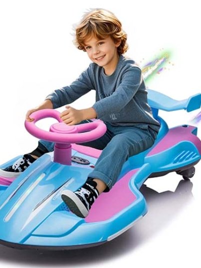 Xuanlur 12V Electric Wiggle Car for kids – 360° Spin, Music, Spray – Purple