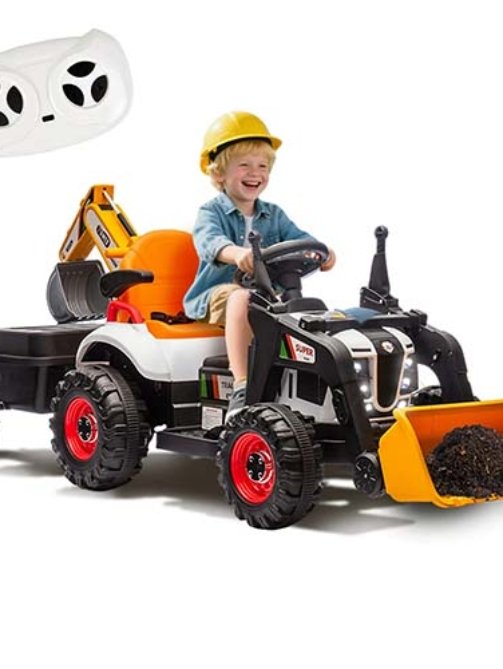 Xuanlur 24V 4-in-1 Ride-On Excavator for kids w Remote & Swivel Seat – Orange
