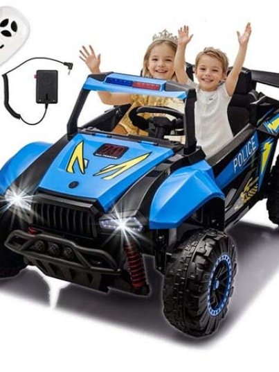 Xuanlur 24V Police Ride-On Car for girls and boys - Megaphone & Bluetooth – Blue