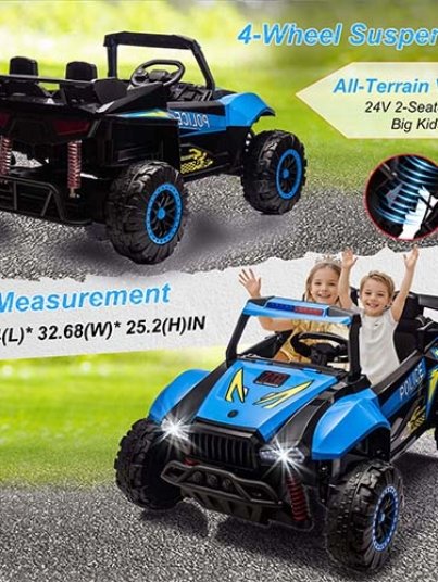 Xuanlur 24V Police Ride-On Car for girls and boys - Megaphone & Bluetooth – Blue in 2025