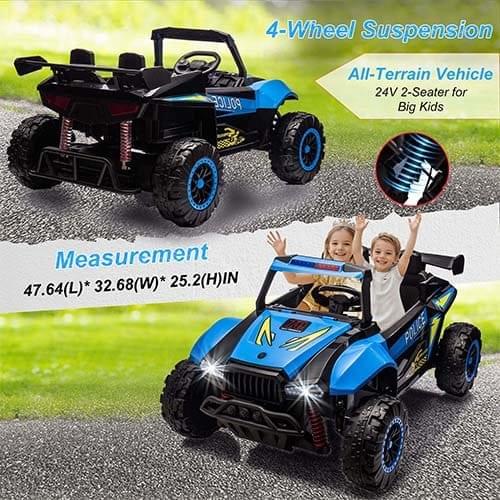 Xuanlur 24V Police Ride-On Car for girls and boys - Megaphone & Bluetooth – Blue in 2025