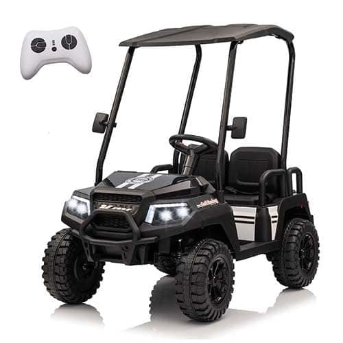 Xuanlur kids 4 Seat Golf Cart 24V w Remote, Awning, Music – Black
